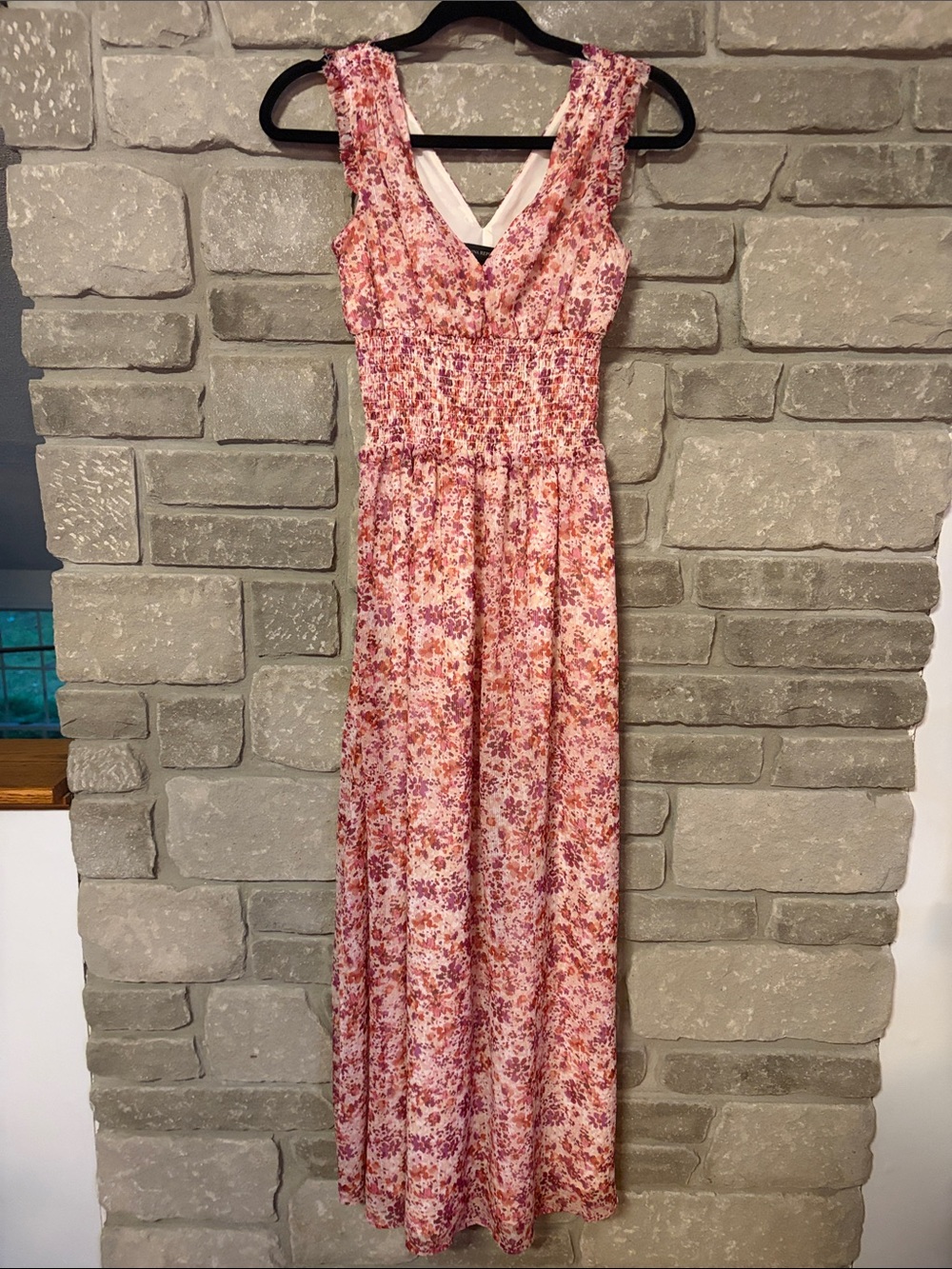 Banana Republic Floral Pink Smocked Sleeveless Maxi Dress Size 2